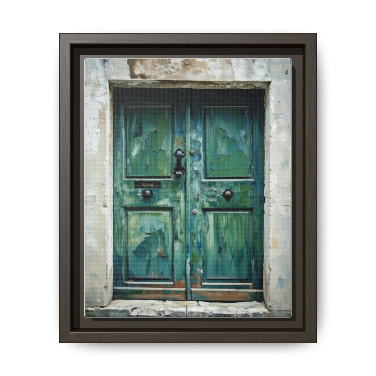 Framed Matte Canvas Art — Weathered Green Door Wall Print
