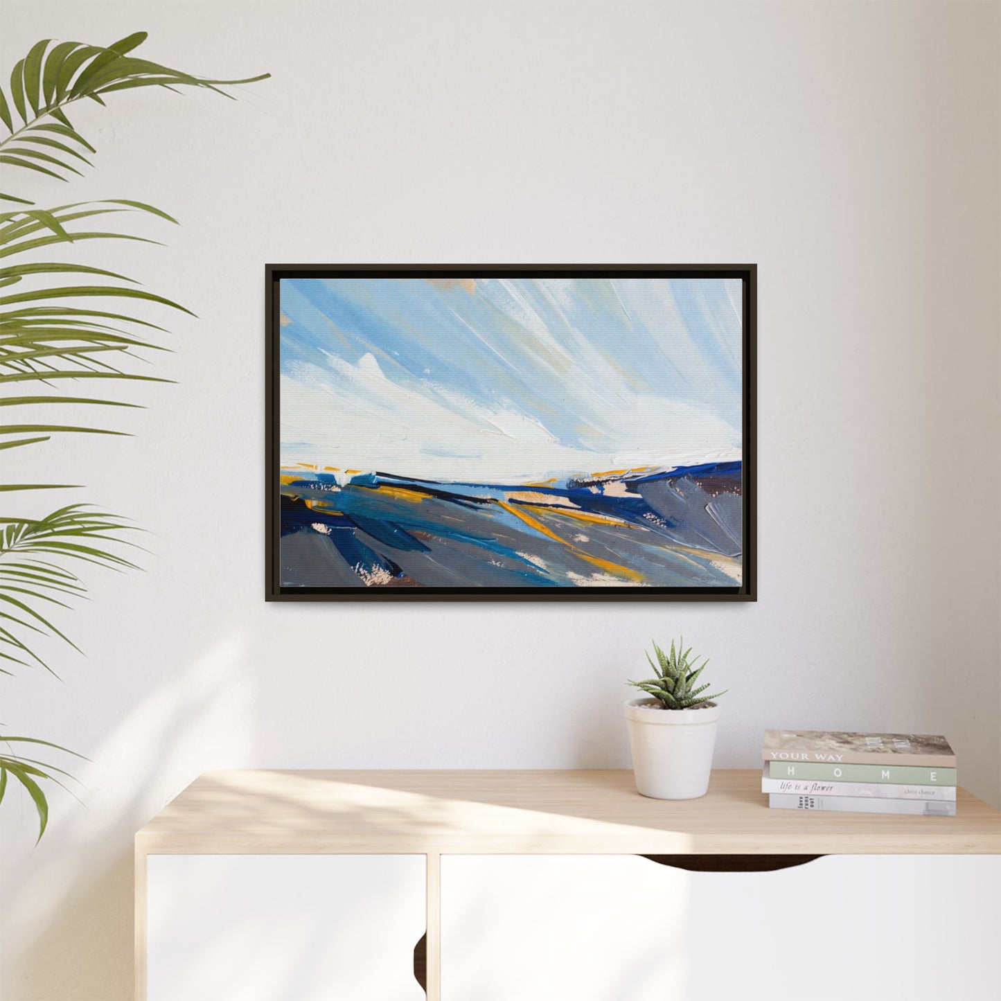 Framed Abstract Seascape Canvas Print — Matte Multi‑Color Wall Art