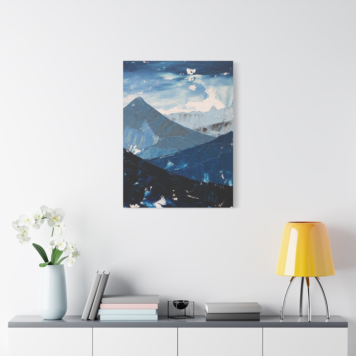 Blue Mountain Abstract Canvas Wall Art – Stretched Matte Mountain Landscape