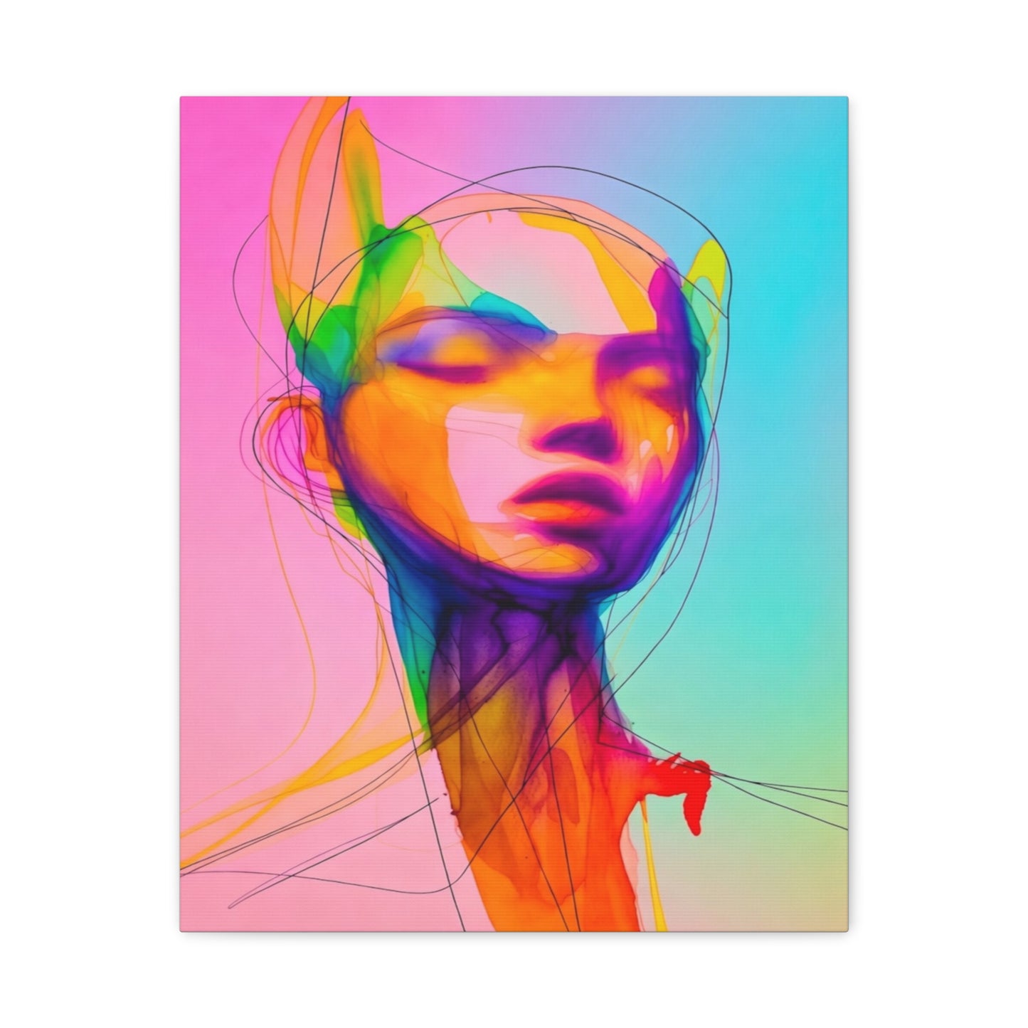 Abstract Neon Portrait Matte Canvas Wall Art