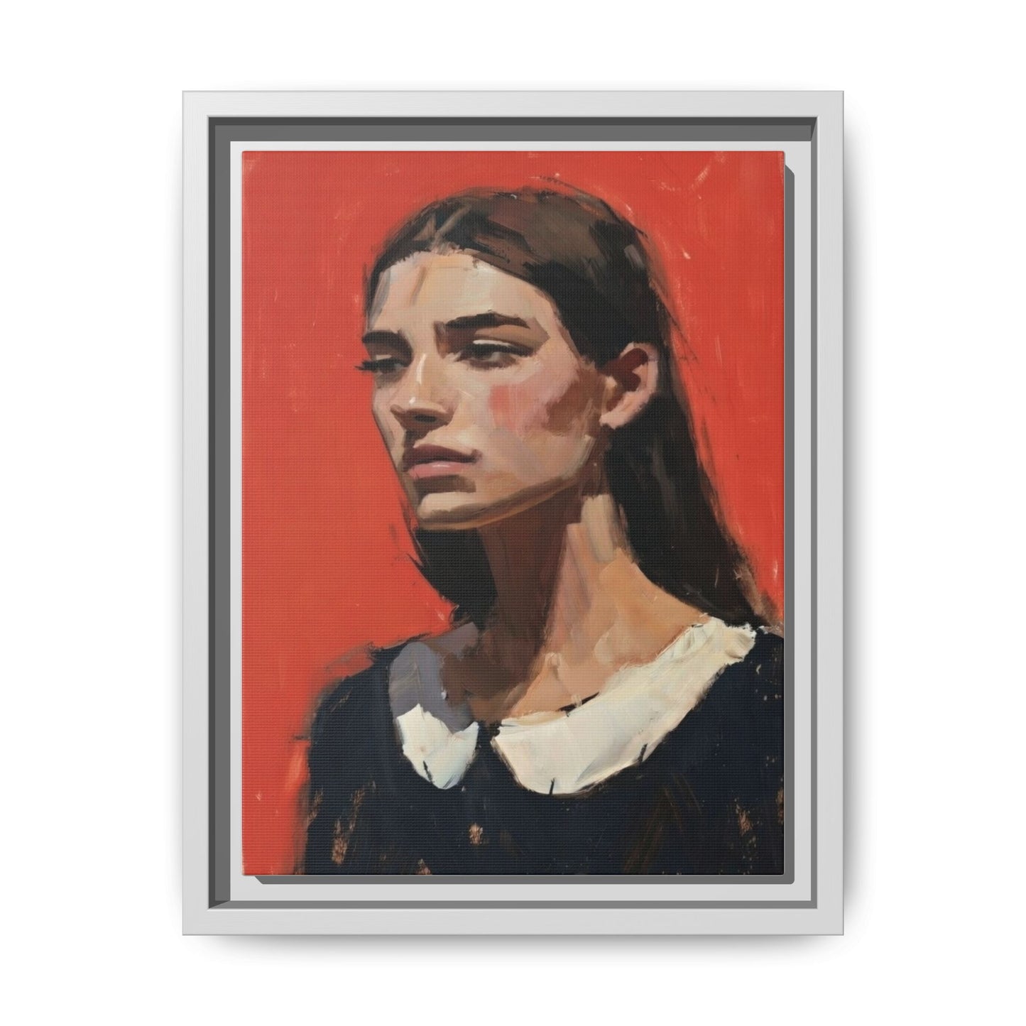 Framed Matte Canvas Portrait Print — Moody Red Figurative Art