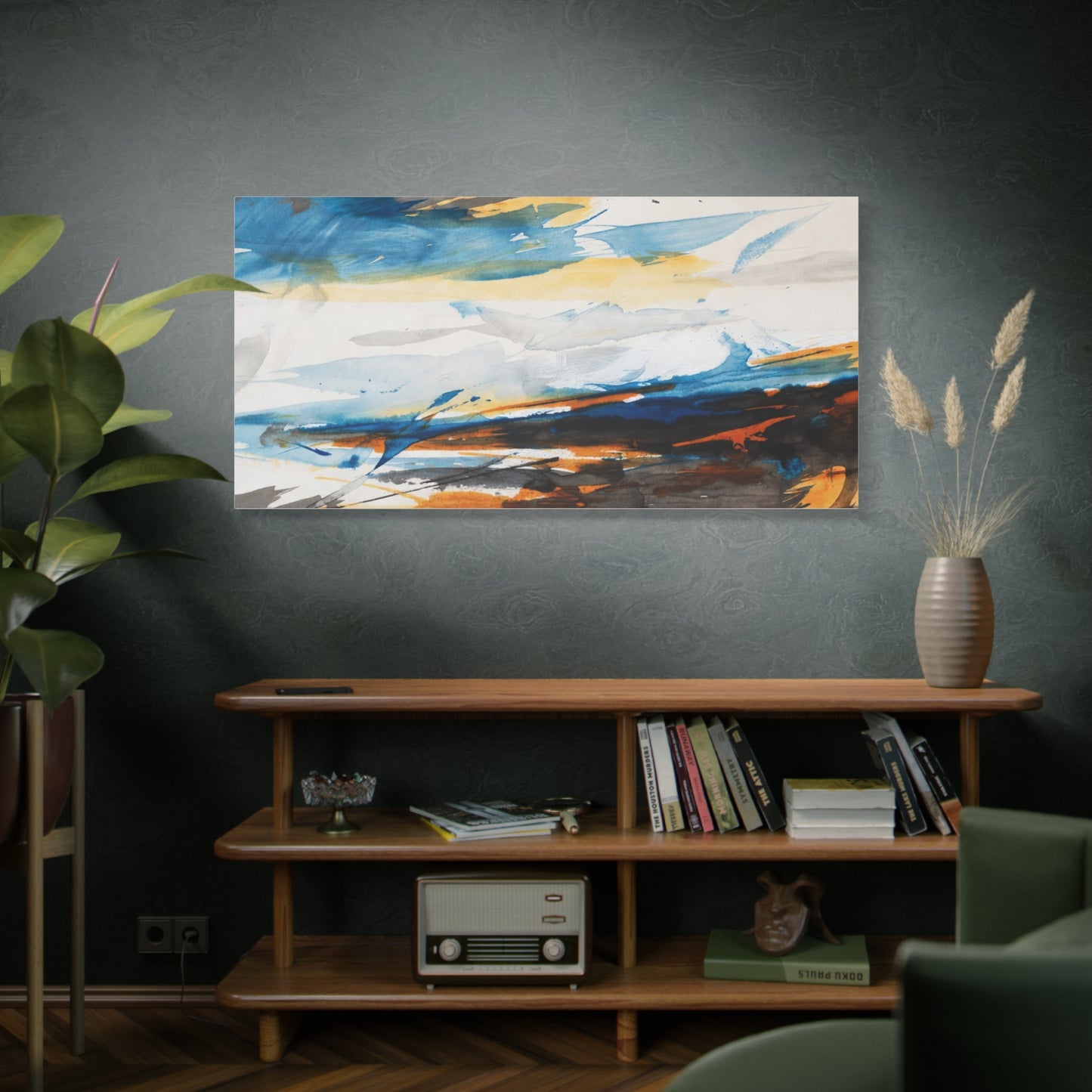 Abstract Oceanic Canvas Print — Blue & Amber Stretched Wall Art