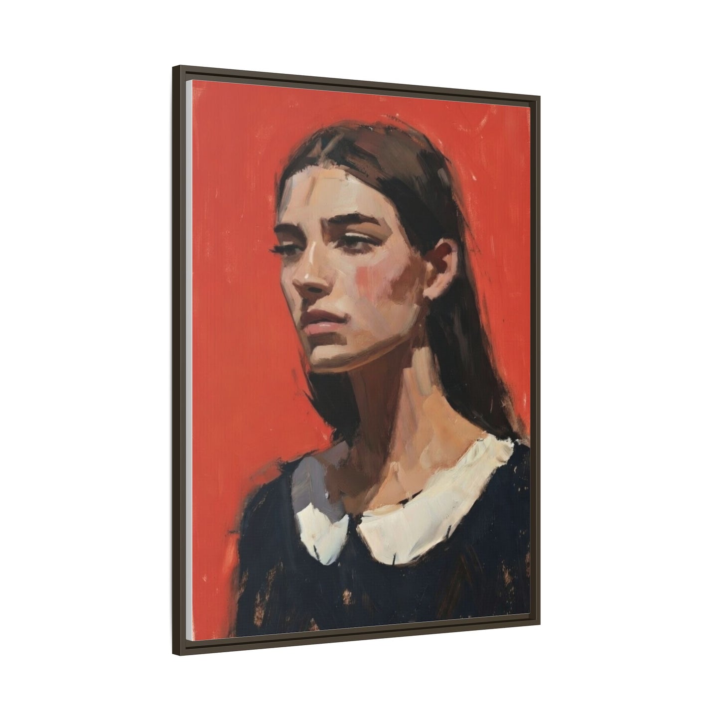 Framed Matte Canvas Portrait Print — Moody Red Figurative Art