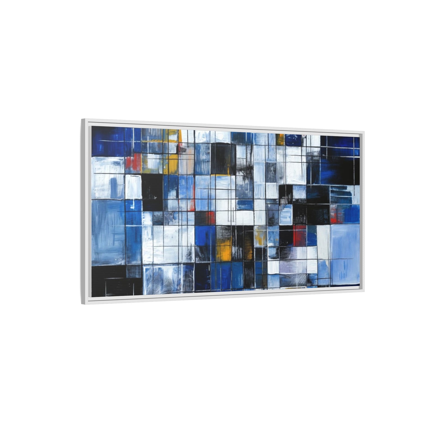 Abstract Blue Grid Matte Canvas Framed Art Print