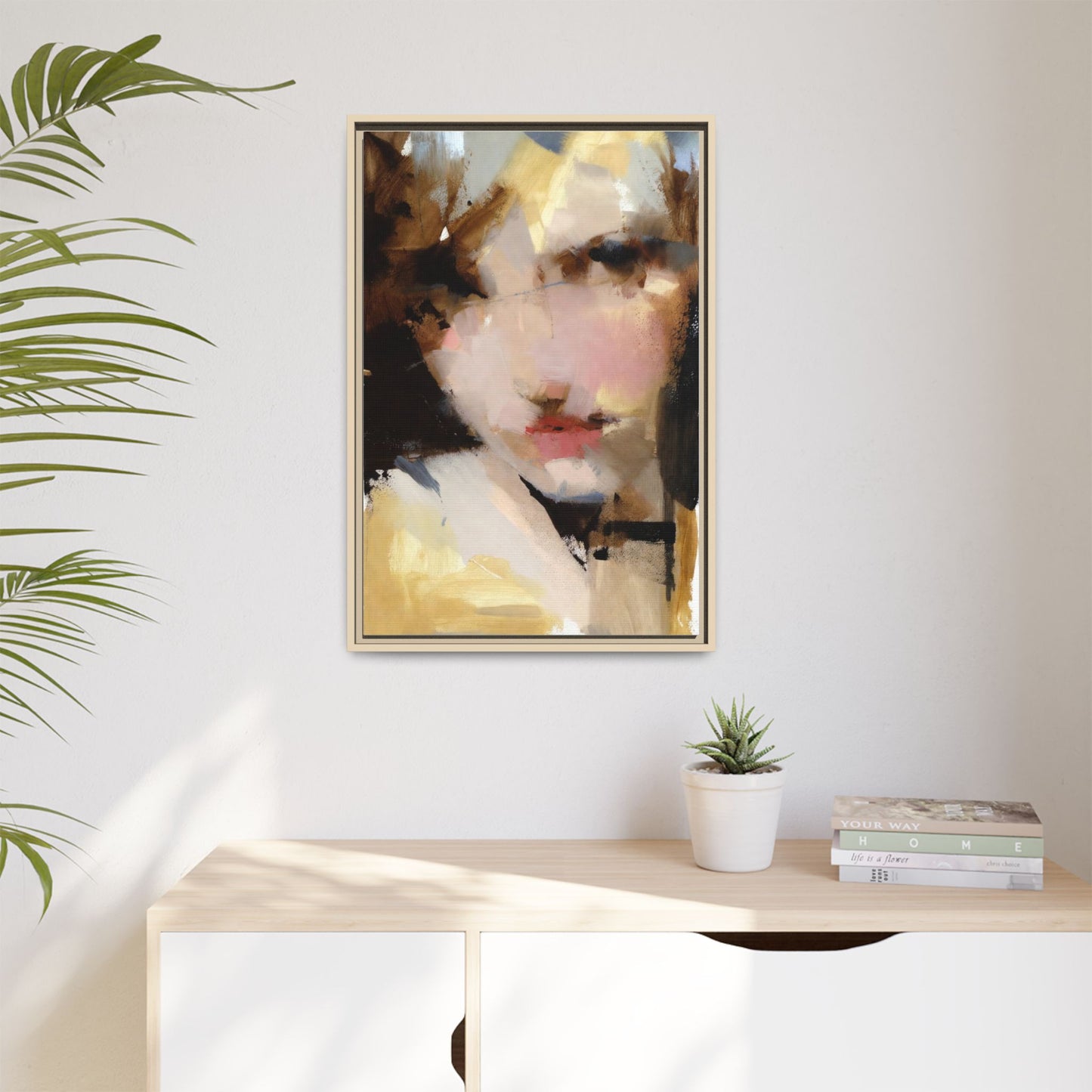 Abstract Portrait Matte Canvas Framed Print — Modern Feminine Wall Art