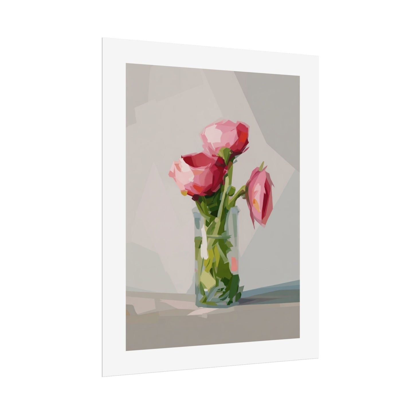 Floral Still Life Poster — Pink Roses in Vase Rolled Art Print