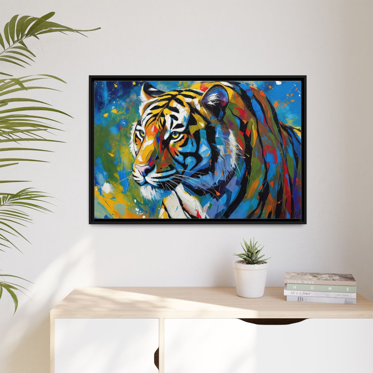 Colorful Tiger Matte Canvas Framed Art — Vibrant Wildlife Wall Decor
