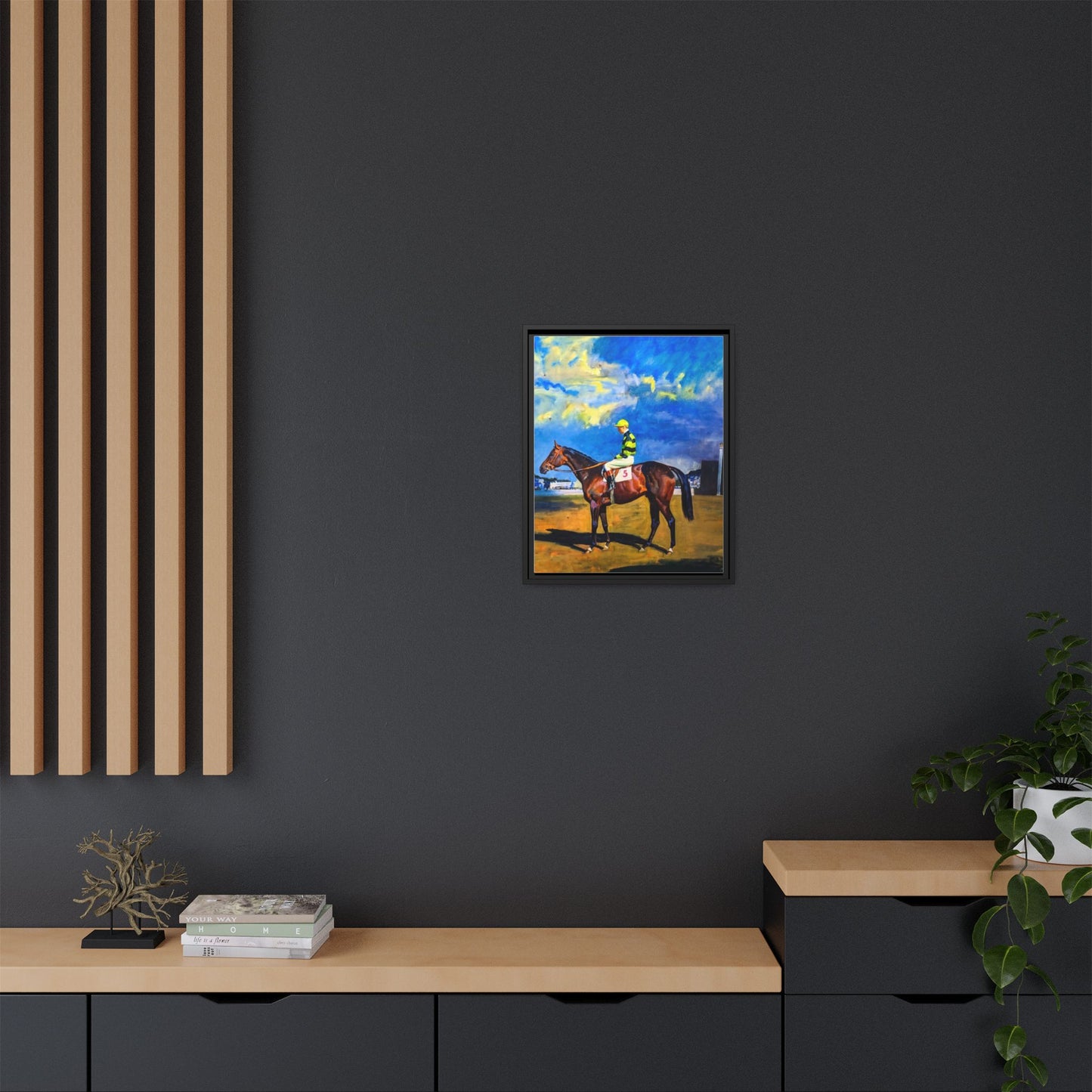 Framed Matte Canvas — Jockey on Racehorse Vintage Equestrian Wall Art