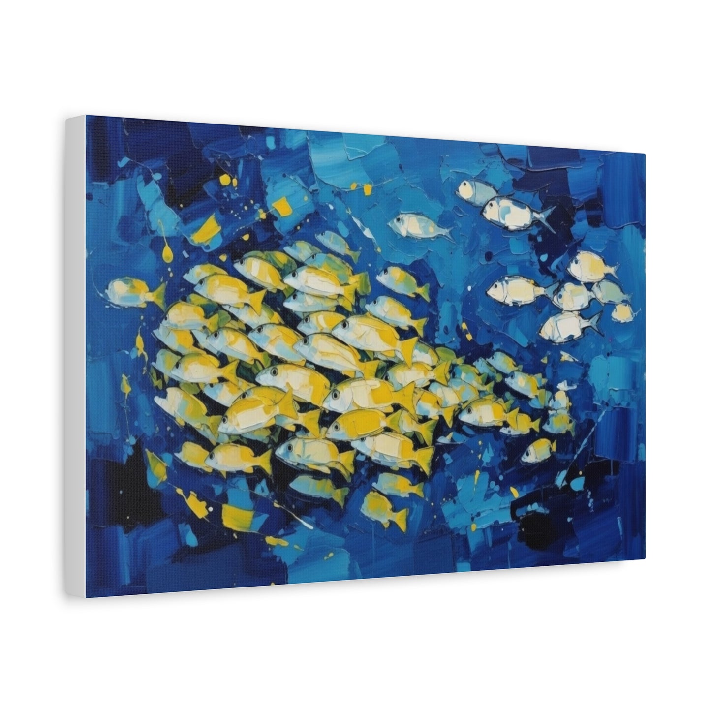 Canvas Wall Art - Blue School of Fish Matte Stretched Canvas