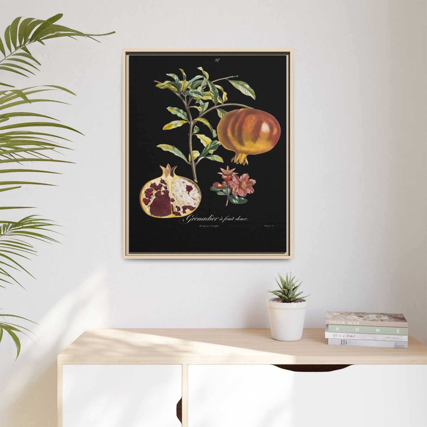 Pomegranate Botanical Framed Canvas Print — Vintage Fruit Wall Art