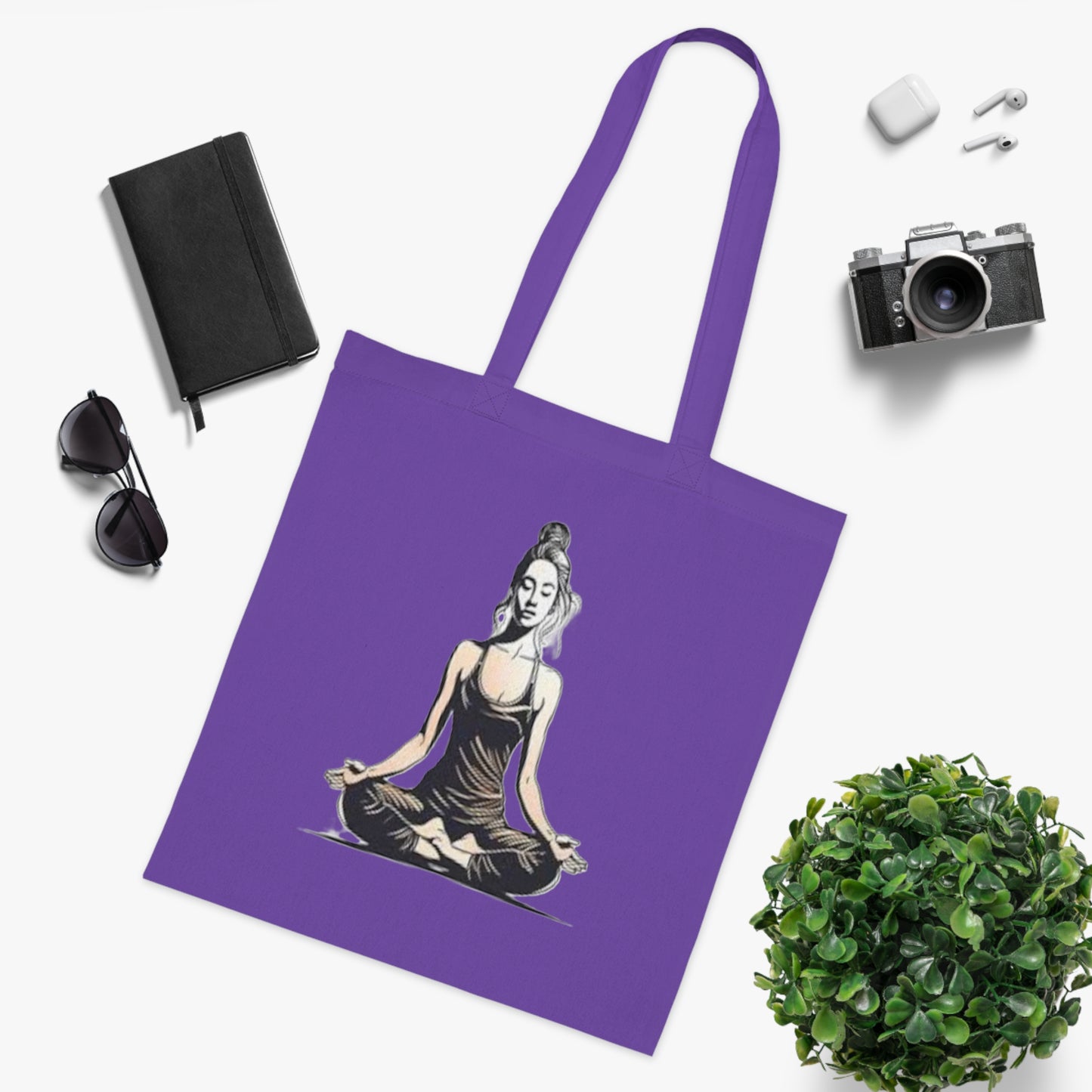 Yoga Meditation Cotton Tote Bag — Lotus Pose Graphic Beach & Market Tote