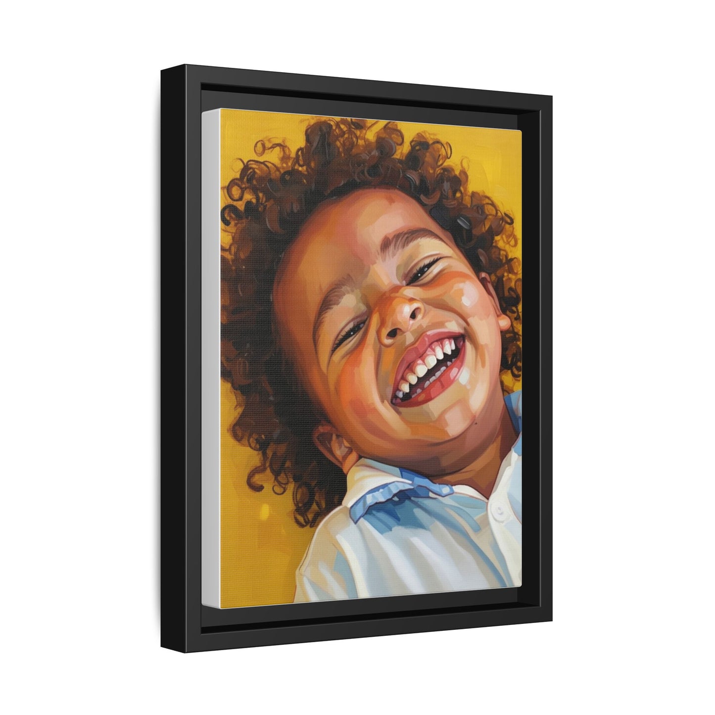 Framed Matte Canvas Print – Joyful Child Portrait, Colorful Nursery Wall Art
