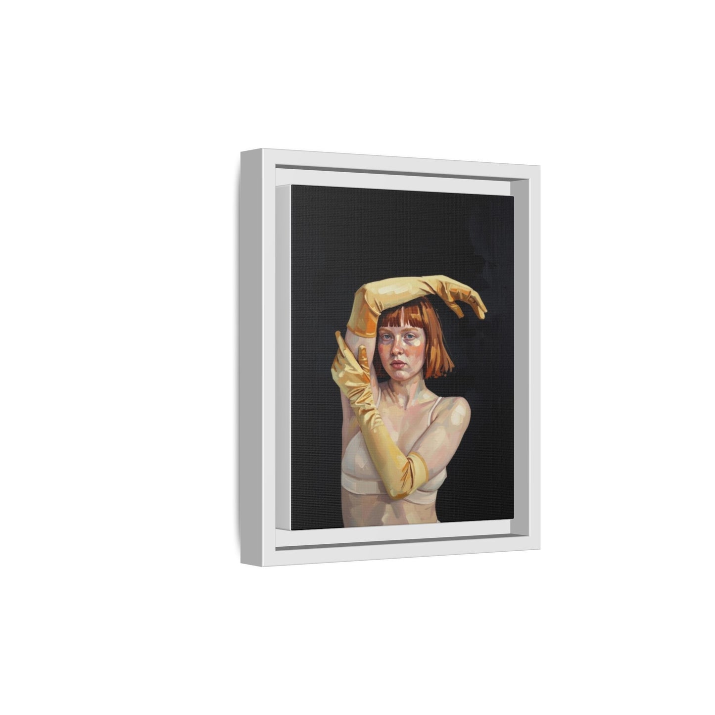 Framed Matte Canvas Art – Portrait of Woman in Yellow Gloves