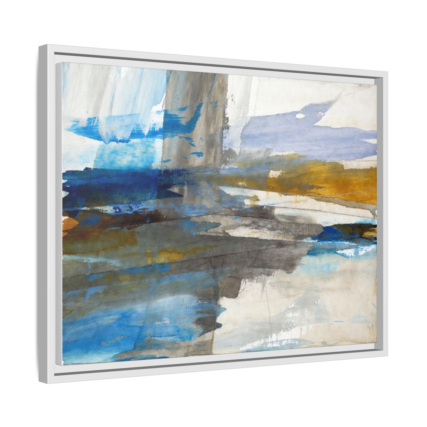 Abstract Blue & Gold Framed Canvas Art — Matte Multi-Color Wall Print