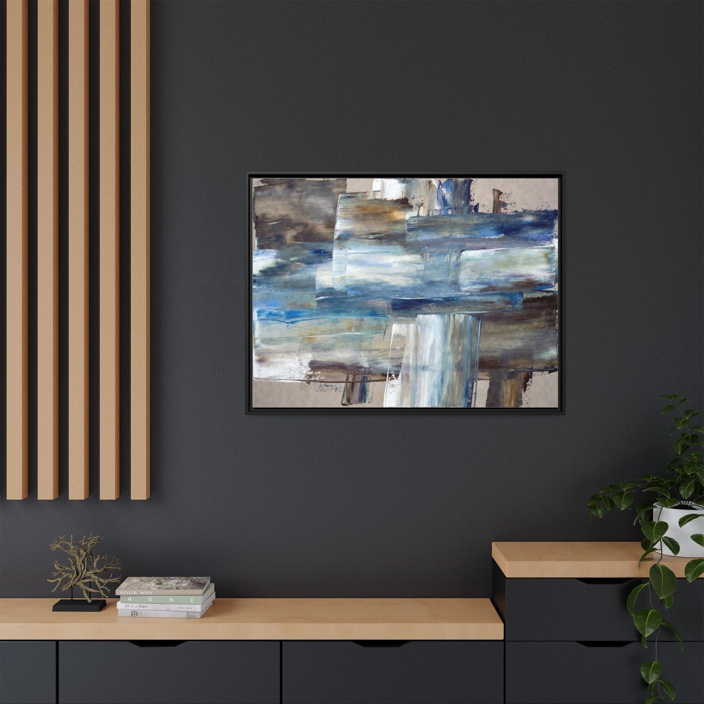 Abstract Blue Coastal Matte Canvas Framed Wall Art