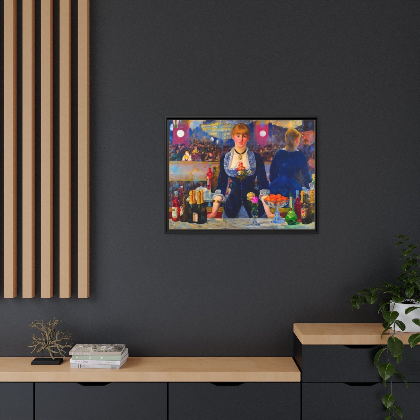 Framed Matte Canvas Print — Vintage Parisian Bar Scene