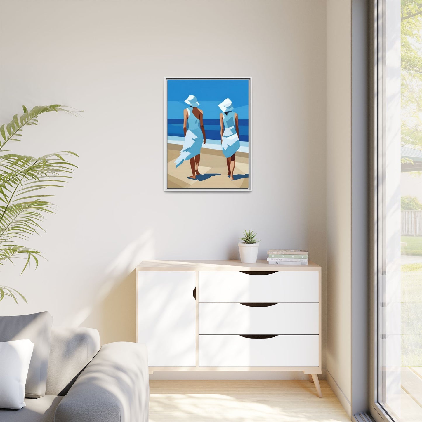 Seaside Stroll Matte Canvas Framed Print — Coastal Beach Art