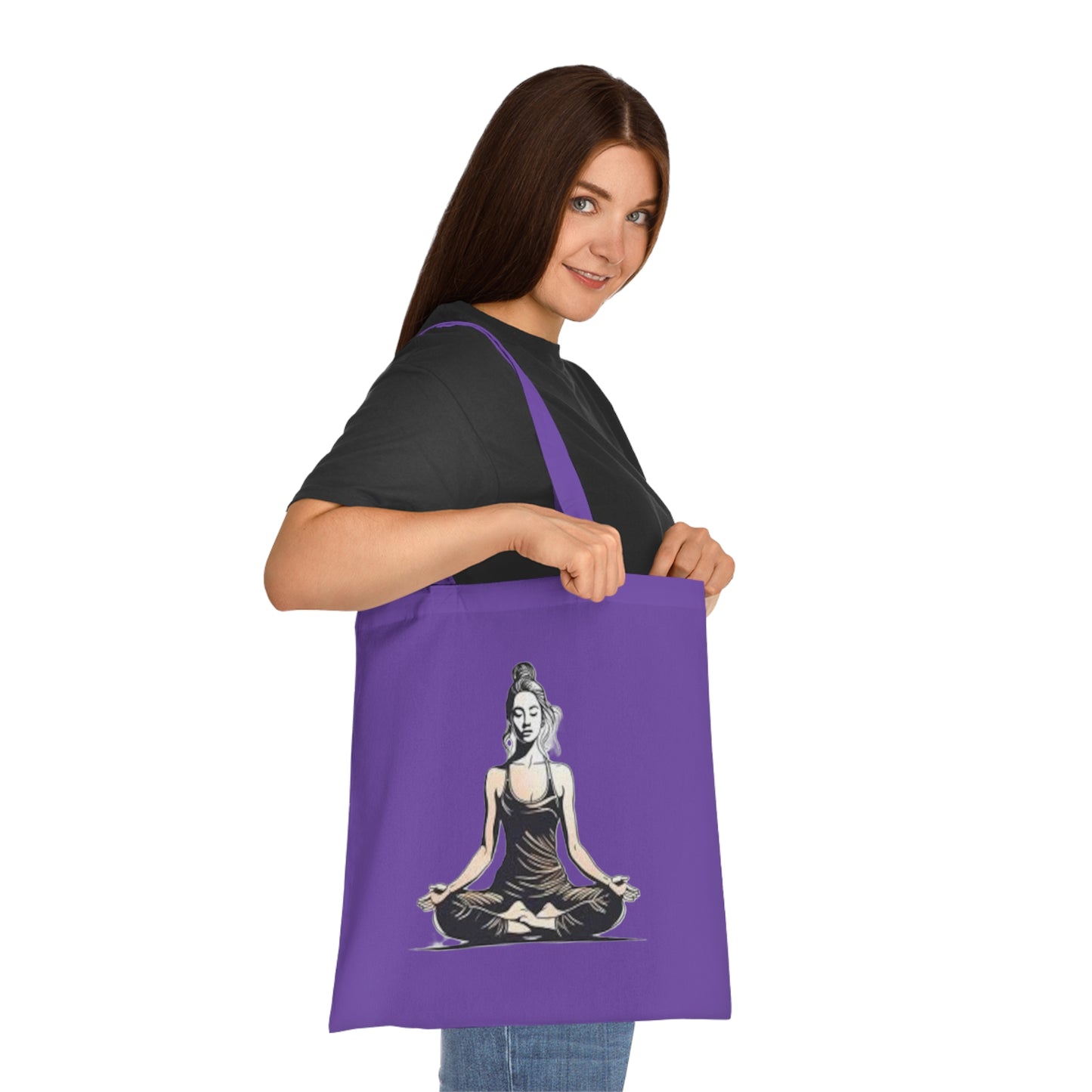 Yoga Meditation Cotton Tote Bag — Lotus Pose Graphic Beach & Market Tote