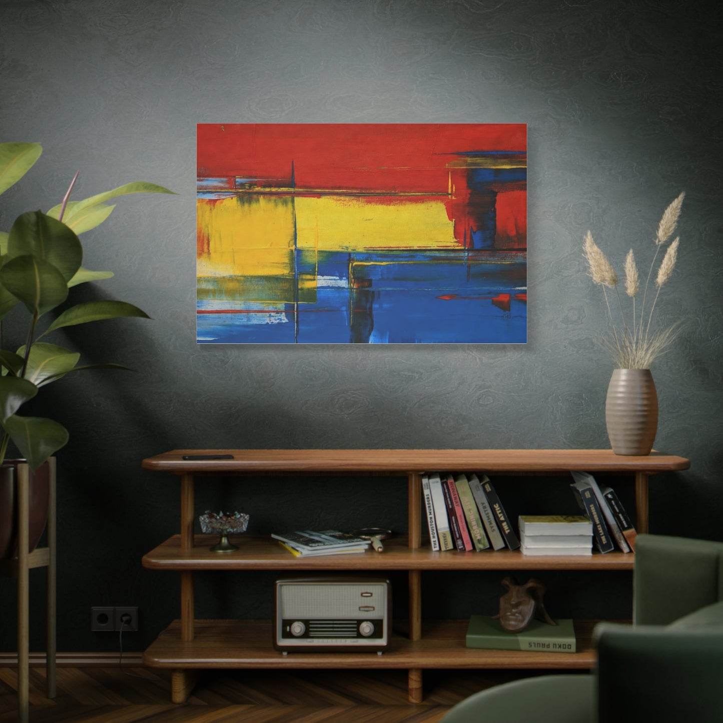 Abstract Color Block Matte Canvas Wall Art — Red, Yellow & Blue Stretched Canvas