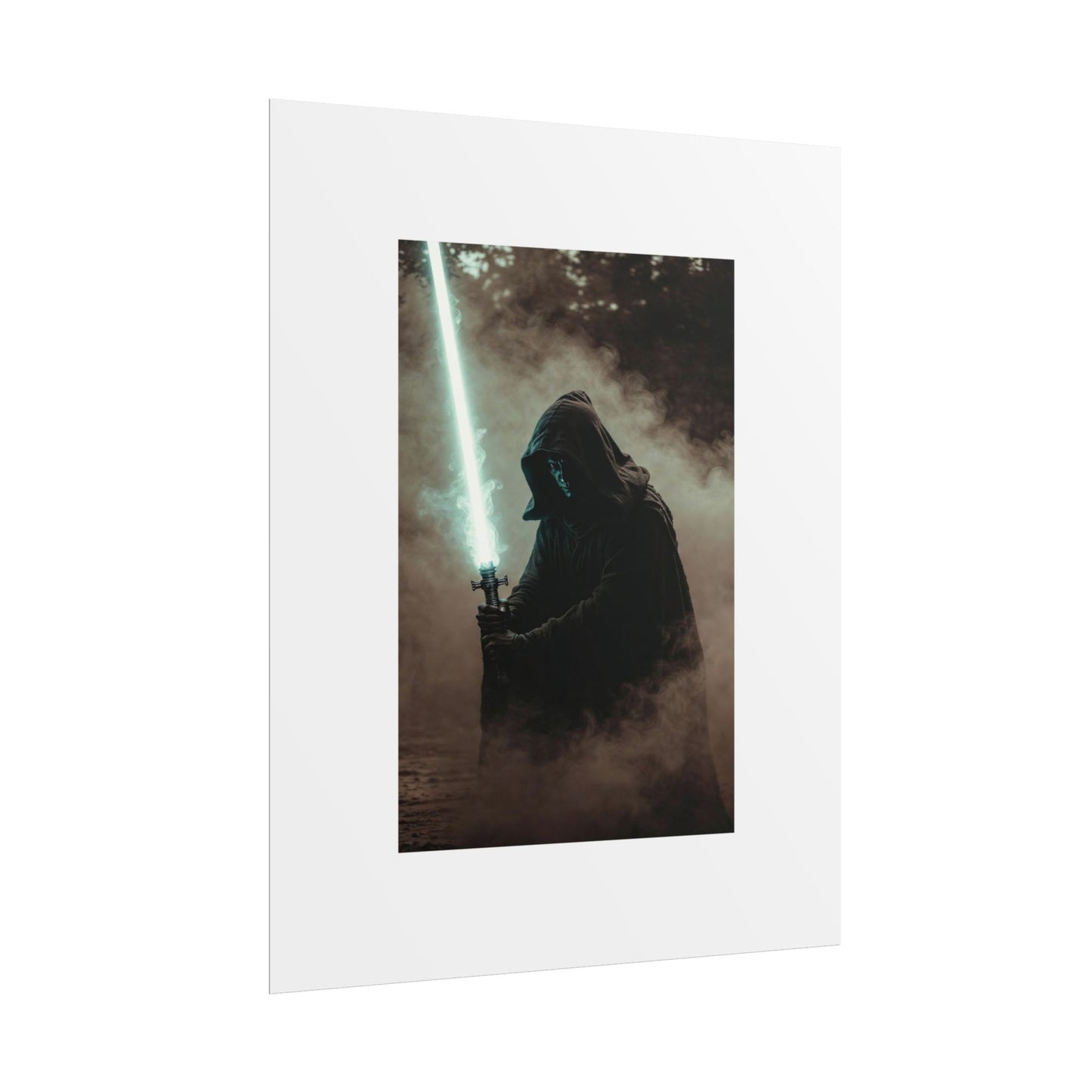 Dark Jedi Lightsaber Poster — Sci‑Fi Hooded Warrior Rolled Art Print