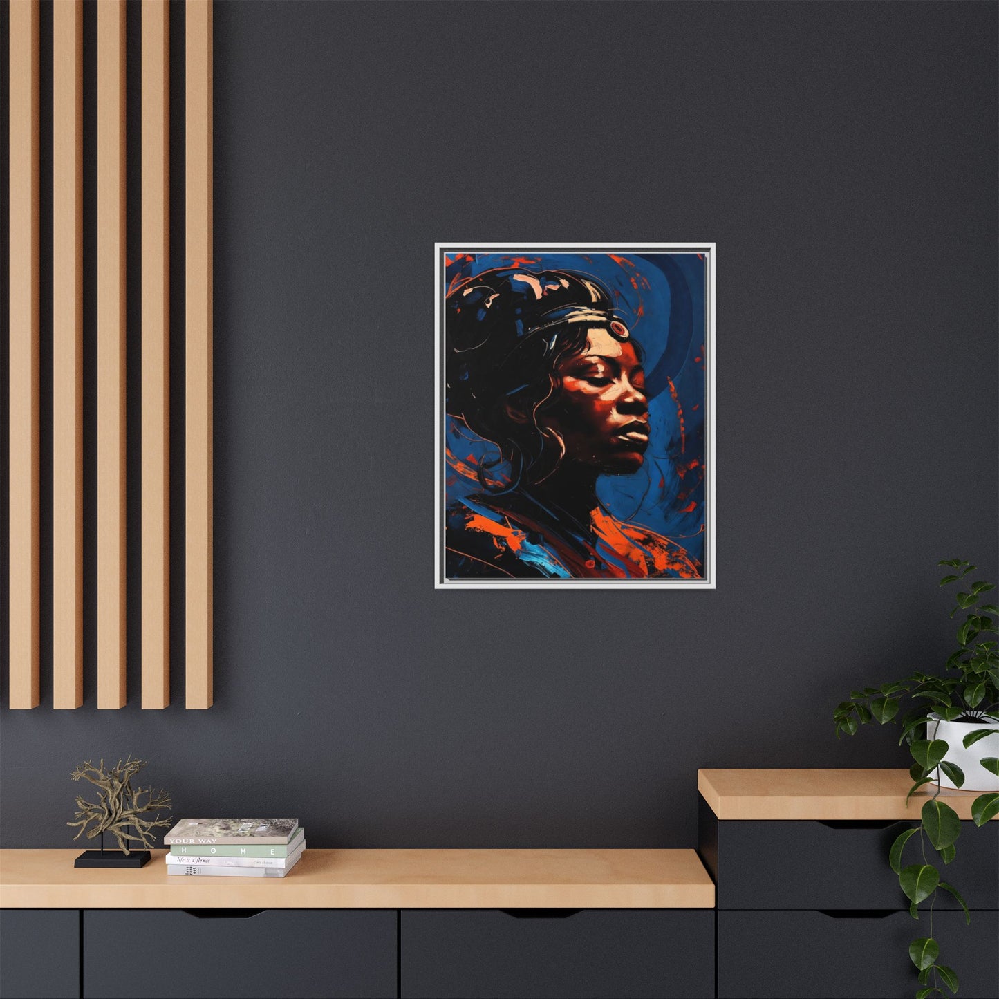 Framed Matte Canvas Art - Vibrant Portrait of a Black Woman (Multi-Color)