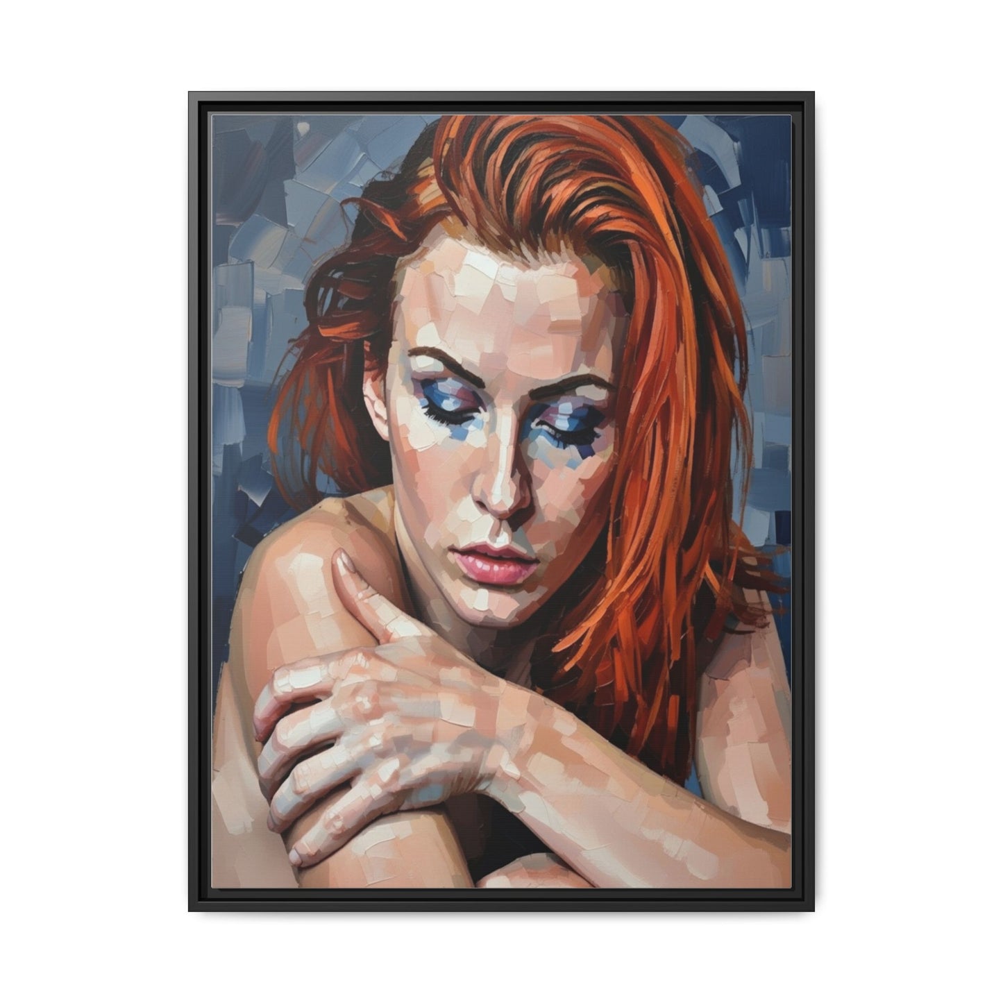 Framed Matte Canvas Art – Contemplative Redhead Portrait