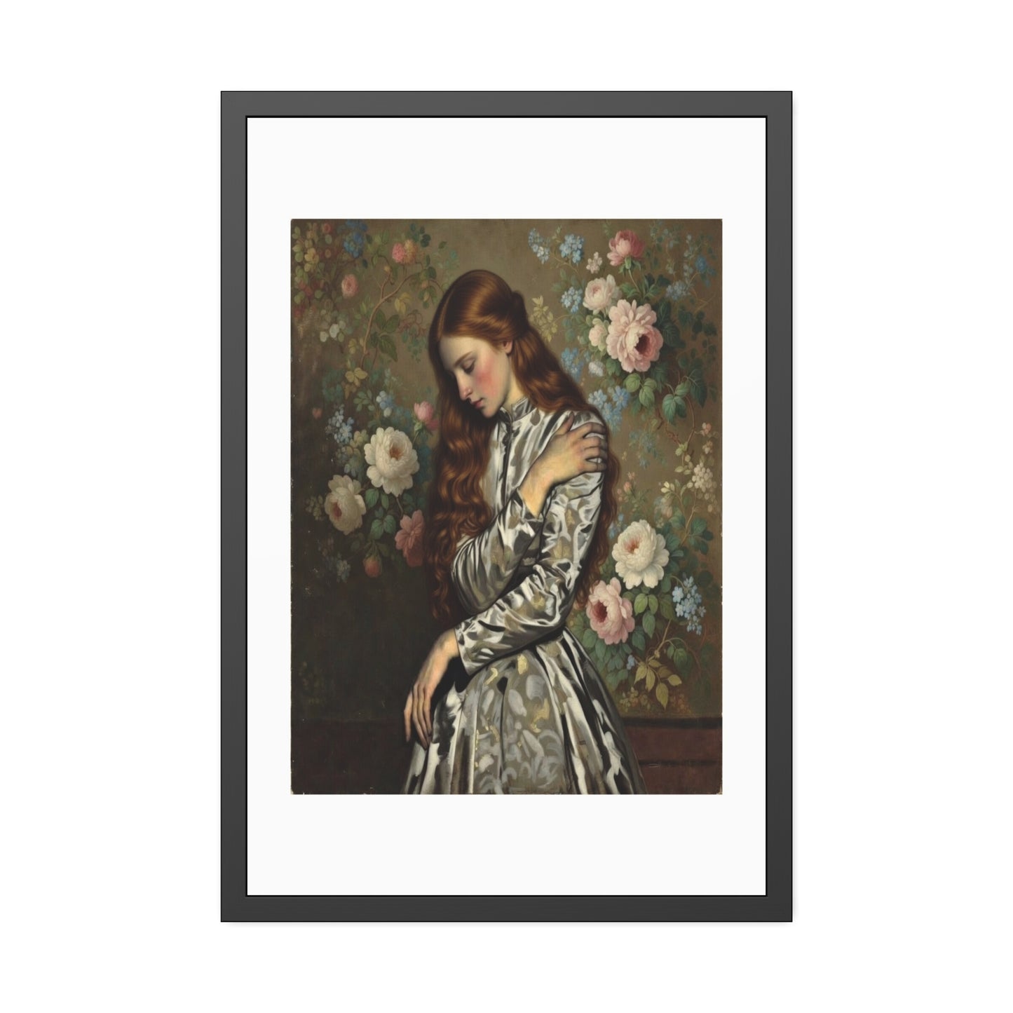 Framed Art Print — Vintage Portrait with Floral Background