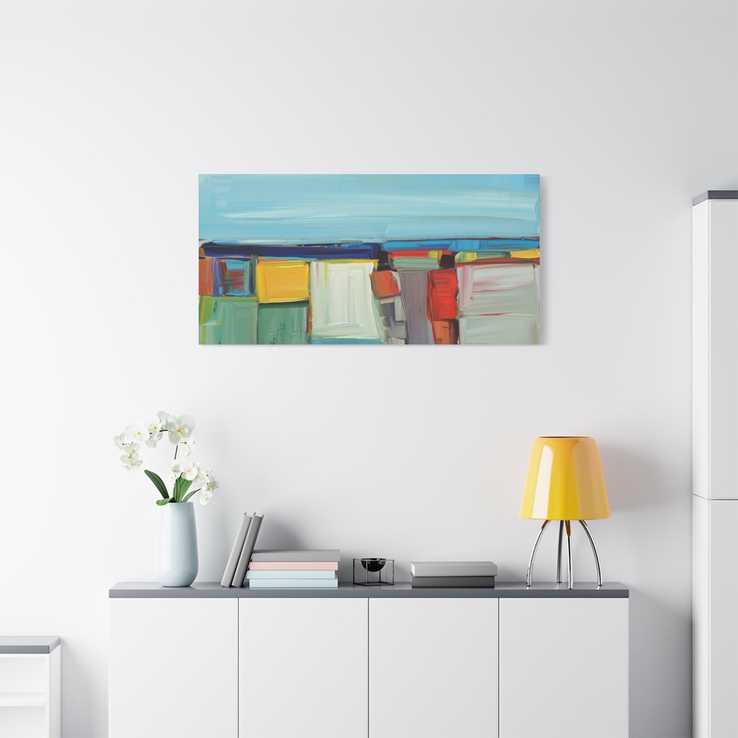 Abstract Coastal Landscape Canvas Print — Colorful Modern Seascape Wall Art