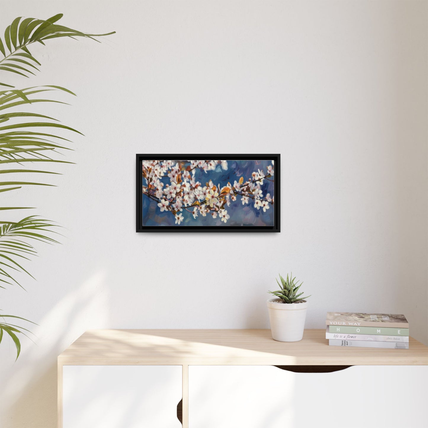 Framed Matte Canvas Print — Cherry Blossom Branch Wall Art