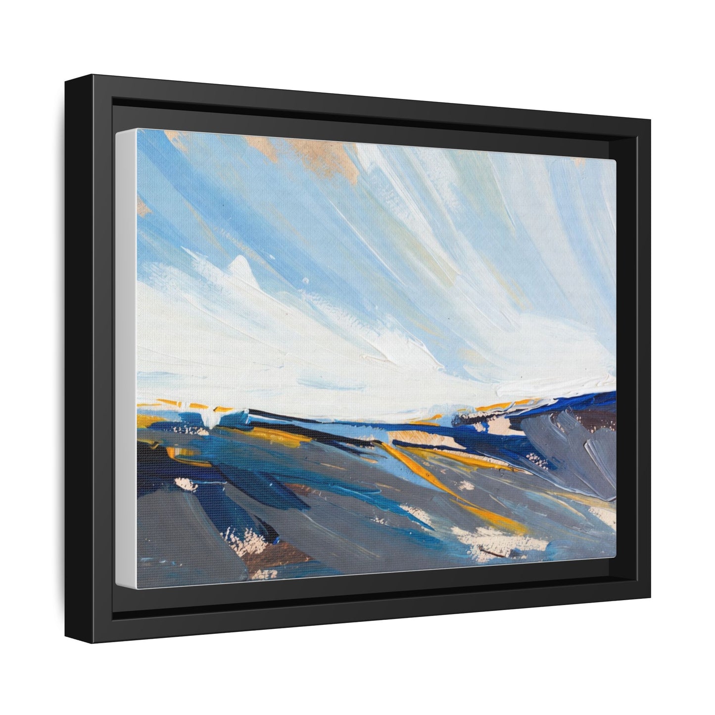 Framed Abstract Seascape Canvas Print — Matte Multi‑Color Wall Art
