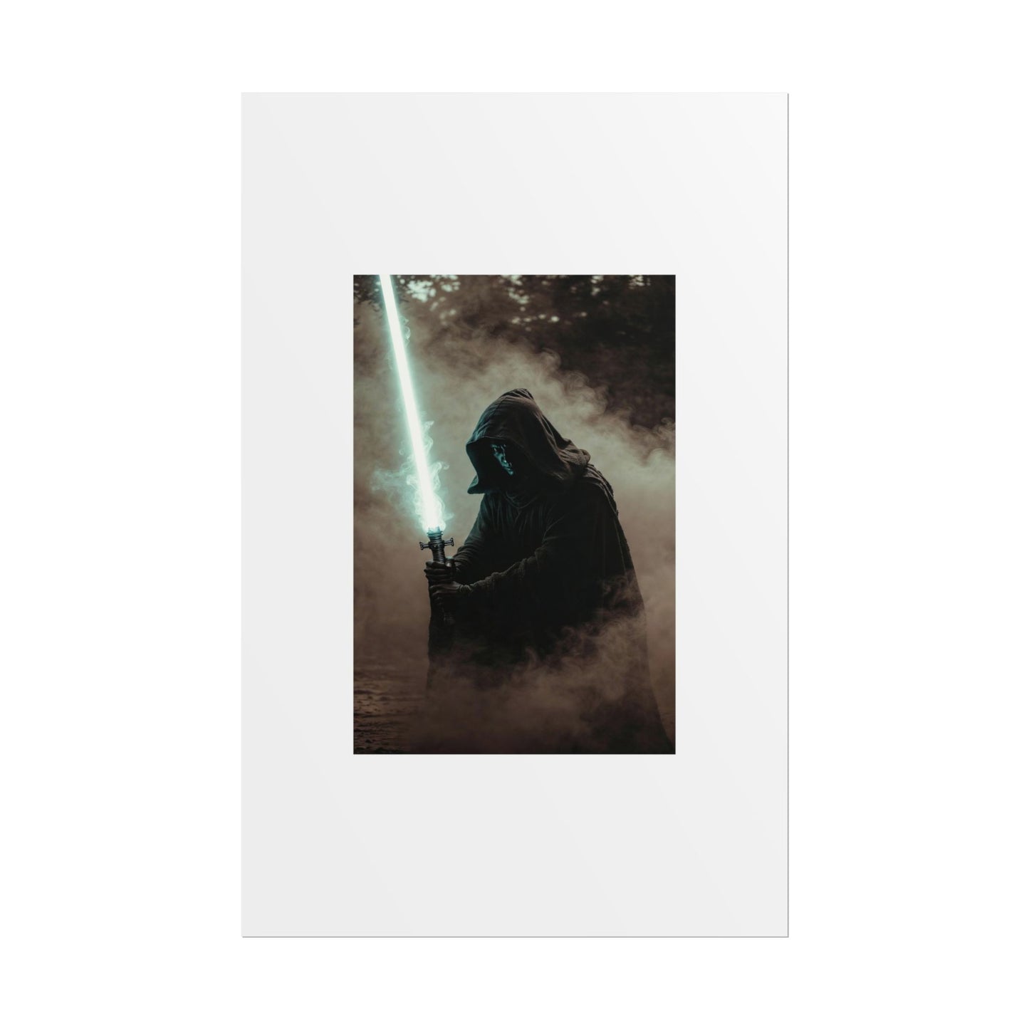 Dark Jedi Lightsaber Poster — Sci‑Fi Hooded Warrior Rolled Art Print
