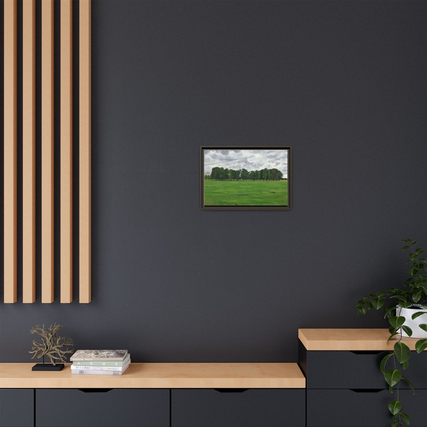 Framed Matte Canvas Print — Minimalist Green Landscape Art