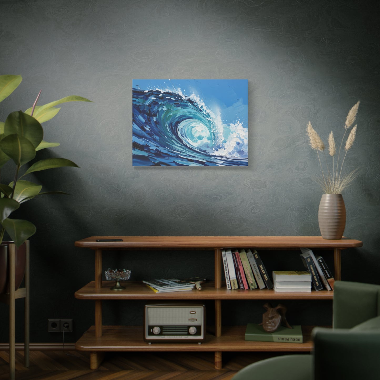 Ocean Wave Matte Canvas Wall Art — Blue Surf Wave Painting, Stretched 1.25"