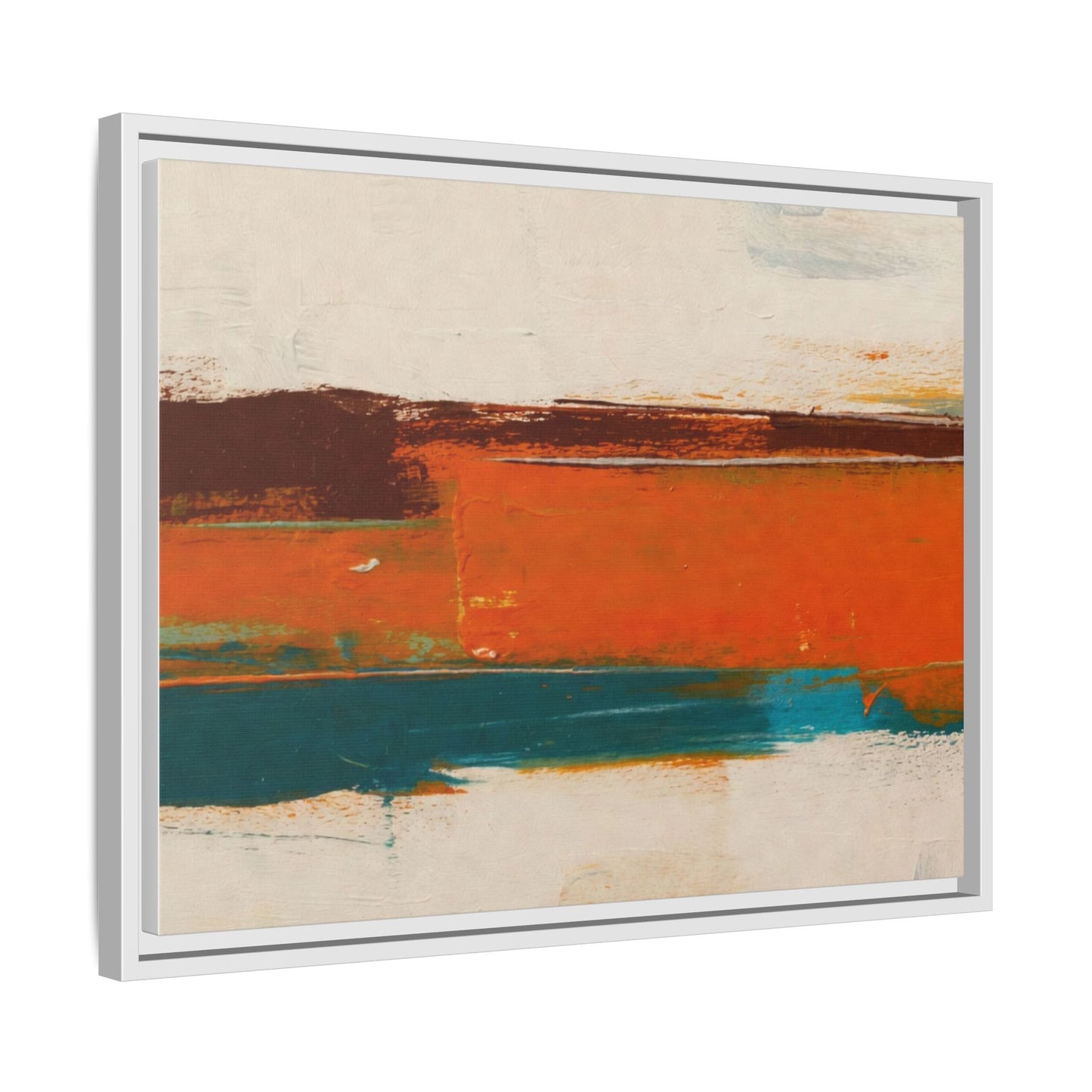Abstract Horizon Matte Canvas Framed Print — Modern Orange Teal Wall Art