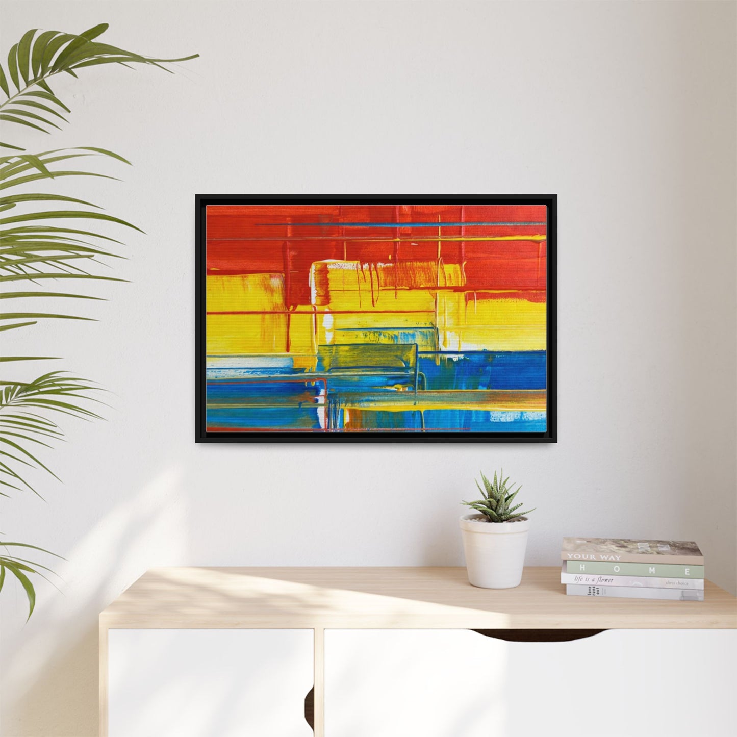 Abstract Multi-Color Framed Canvas Art — Modern Geometric Wall Decor
