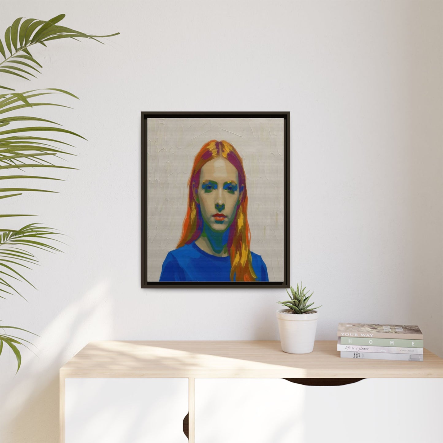 Framed Matte Canvas Portrait — Vibrant Multi‑Color Girl Art Print
