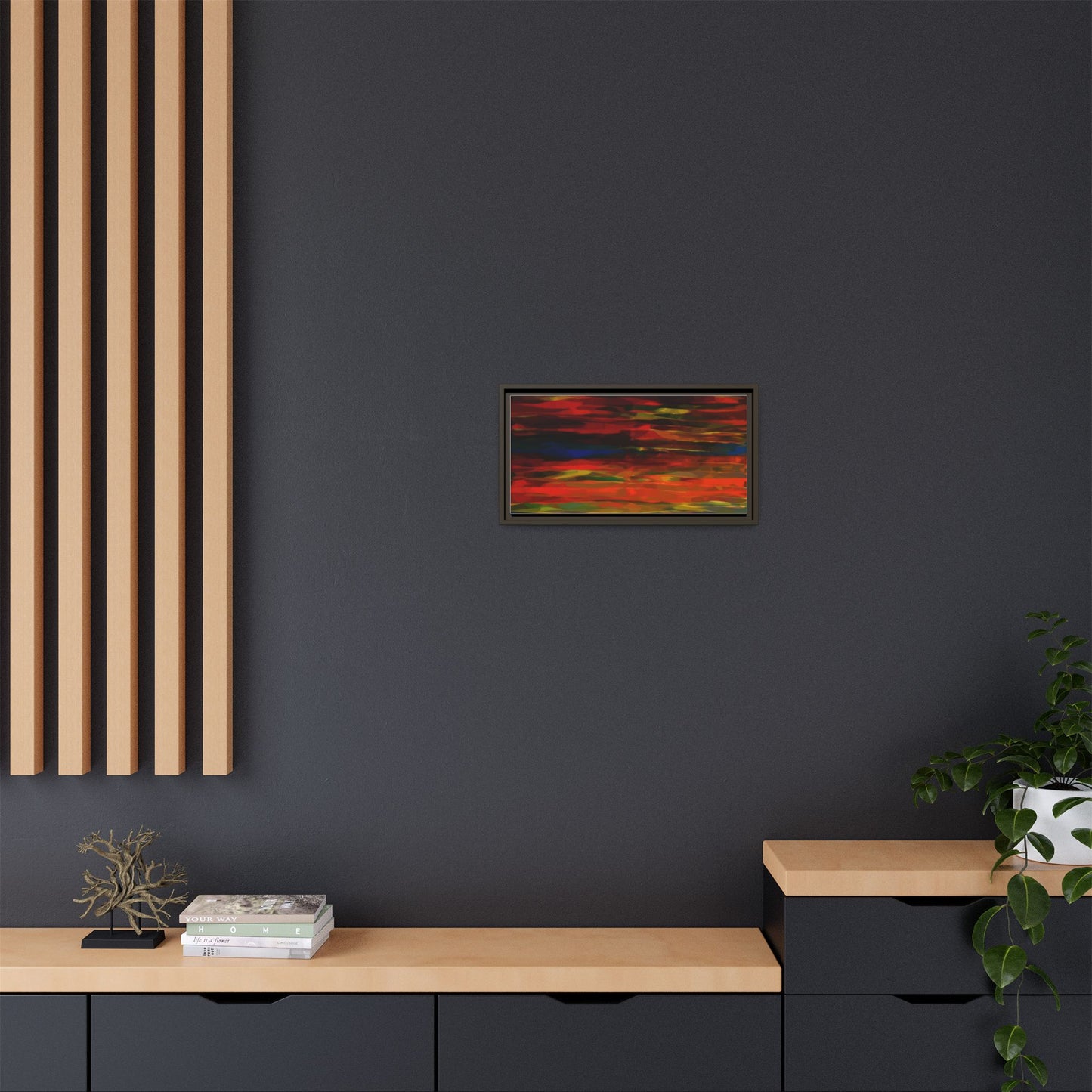 Abstract Multi-Color Matte Canvas Framed Wall Art — Bold Red & Blue Modern Painting
