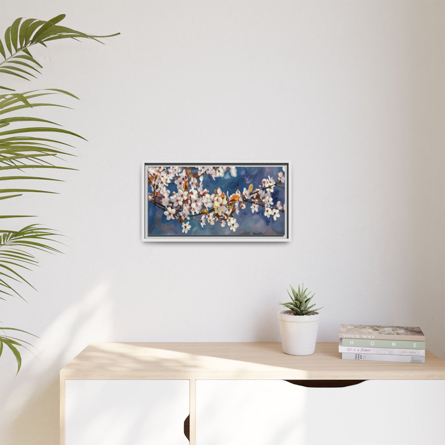 Framed Matte Canvas Print — Cherry Blossom Branch Wall Art