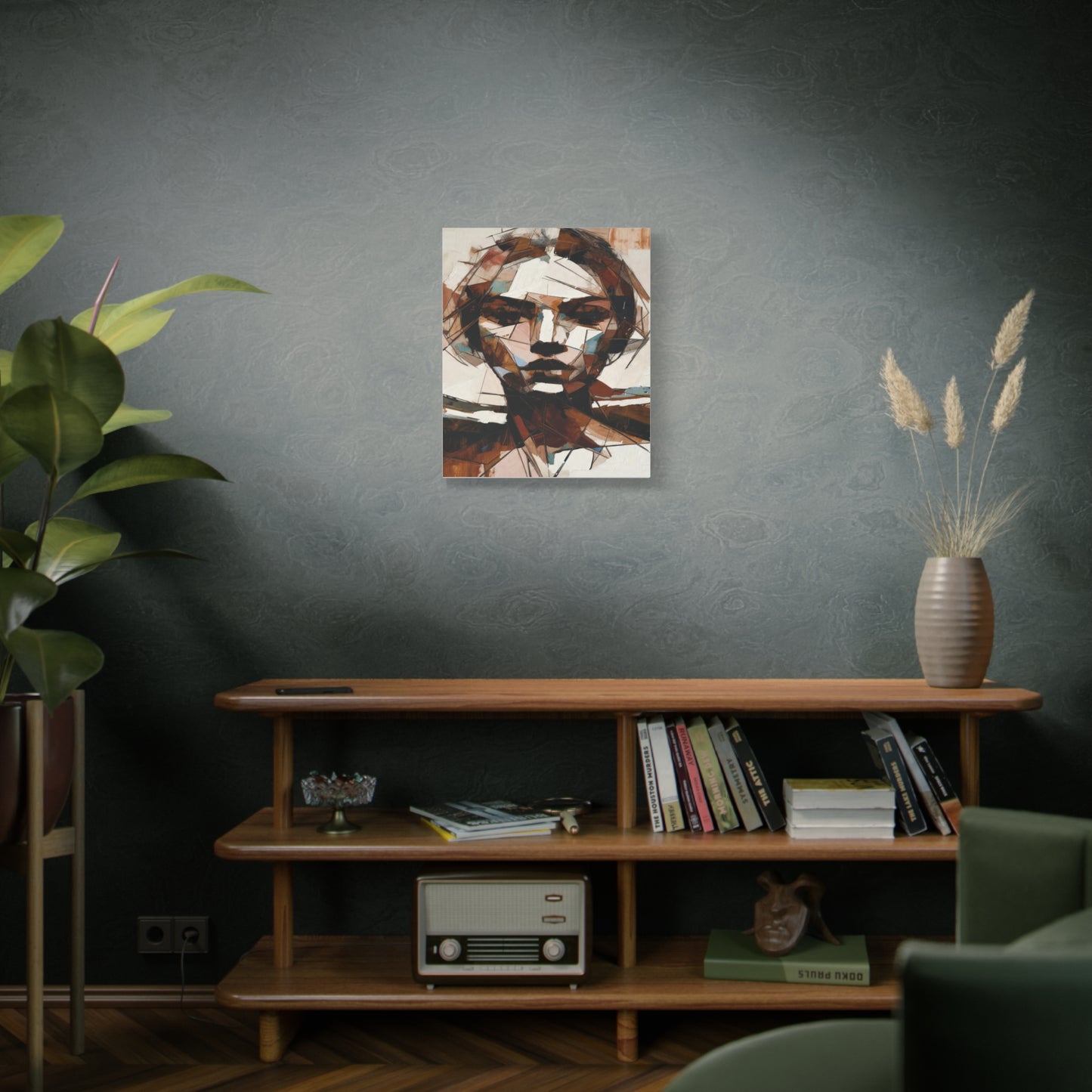 Abstract Geometric Portrait Canvas Print — Modern Brown & Teal Wall Art