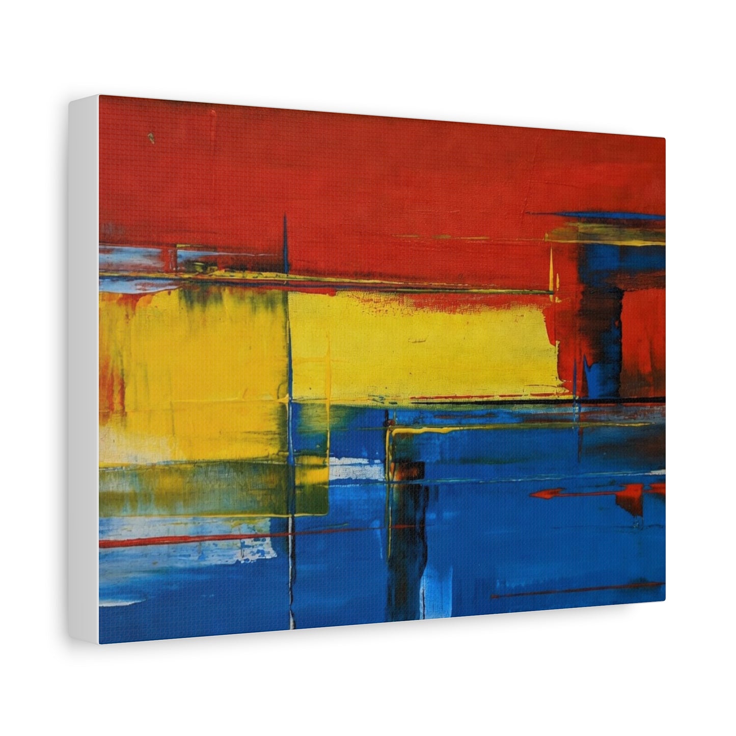 Abstract Color Block Matte Canvas Wall Art — Red, Yellow & Blue Stretched Canvas