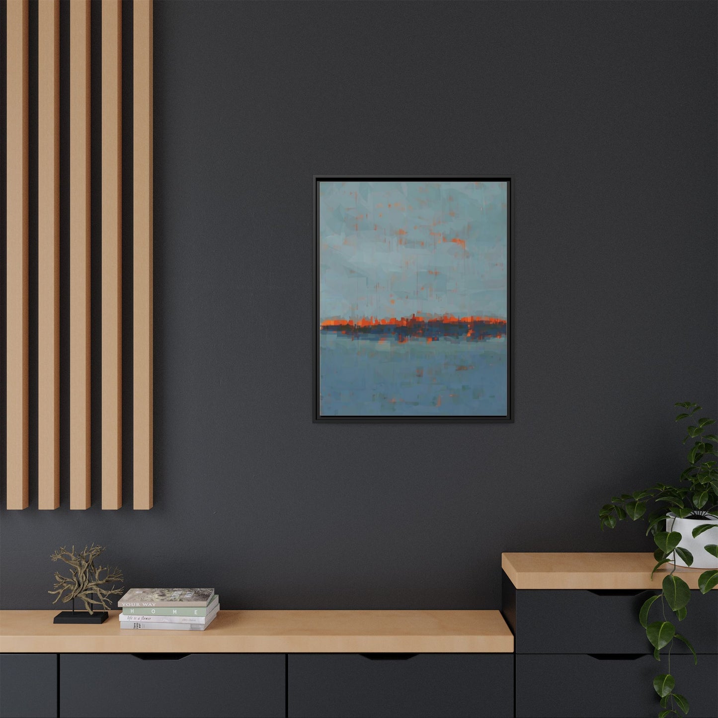 Framed Canvas Art — Teal & Orange Abstract Seascape