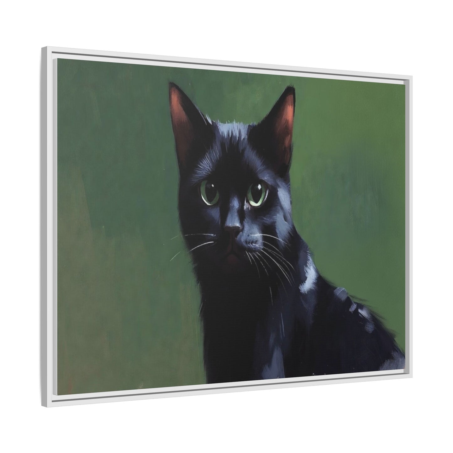 Framed Black Cat Portrait Canvas — Matte Multi-Color Wall Art