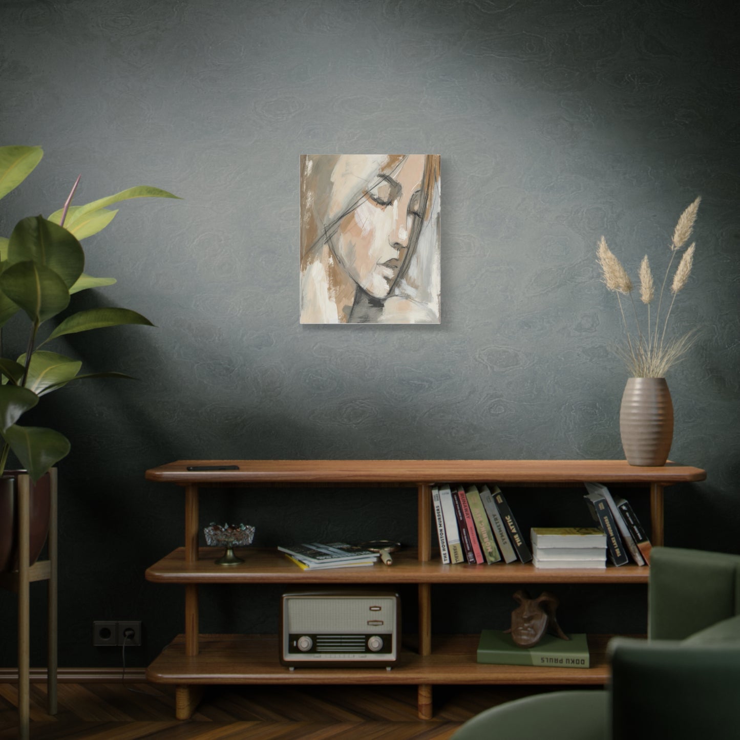 Serene Woman Portrait Matte Canvas Wall Art — Neutral Abstract Face Painting