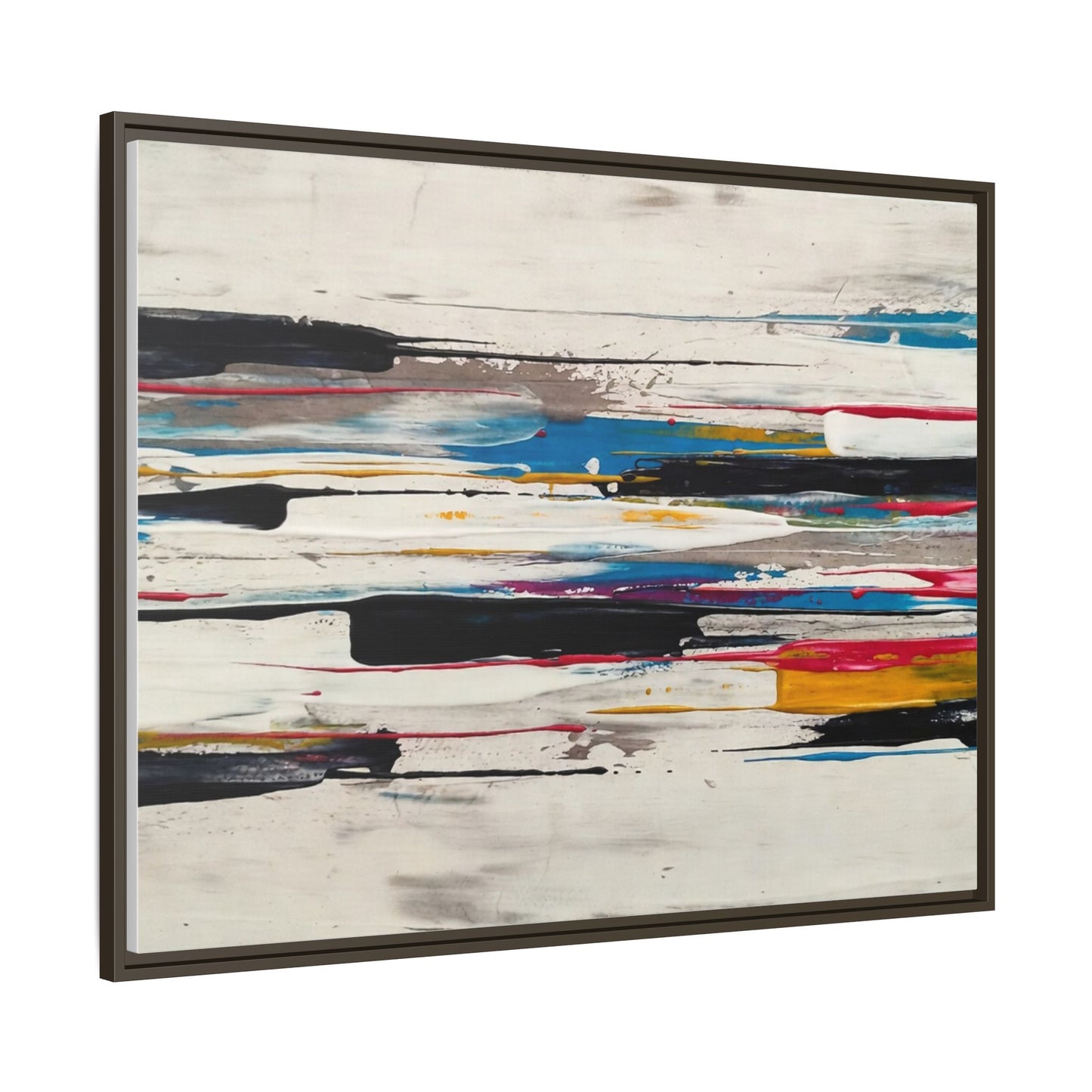 Abstract Multi-Color Framed Canvas Wall Art — Modern Horizontal Brushstroke Print