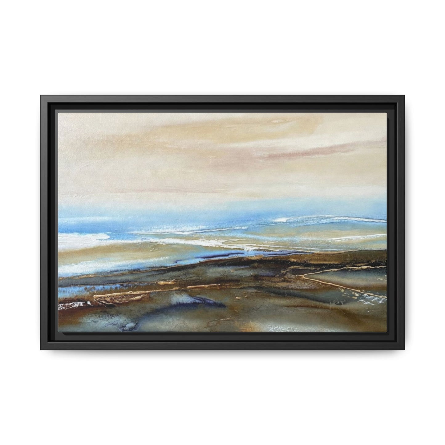 Framed Abstract Seascape Matte Canvas — Coastal Blue & Earth Tone Wall Art