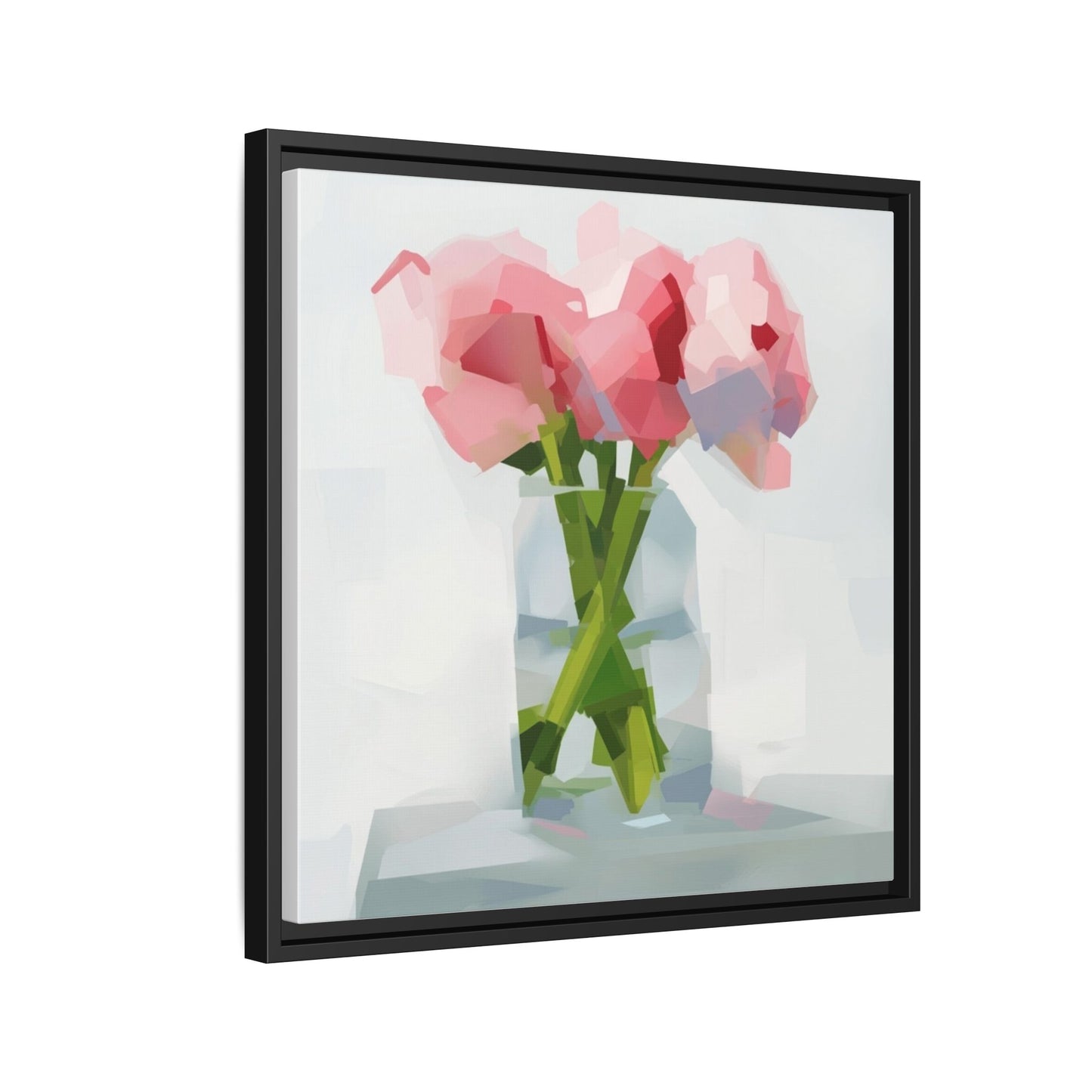 Framed Floral Canvas Art — Pink Peonies in Vase (Matte)