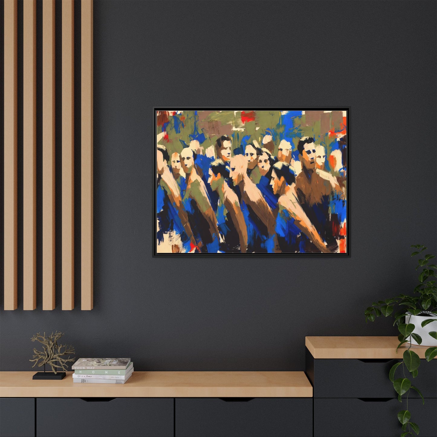 Abstract Crowd Matte Canvas Print — Framed Multi-Color Wall Art