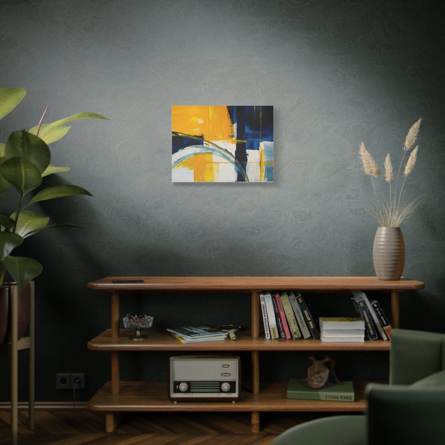 Abstract Blue & Yellow Arc Matte Canvas Wall Art - Stretched 1.25"