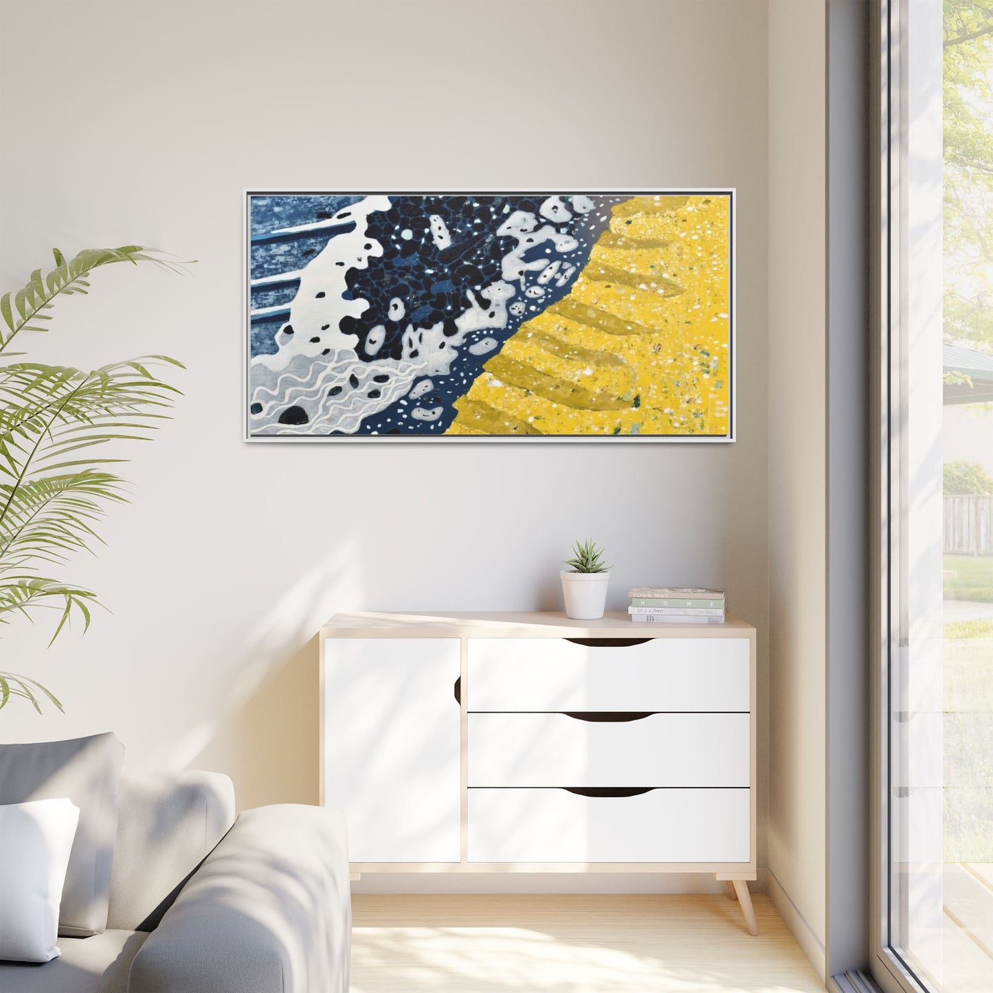 Framed Abstract Ocean & Sand Matte Canvas Print