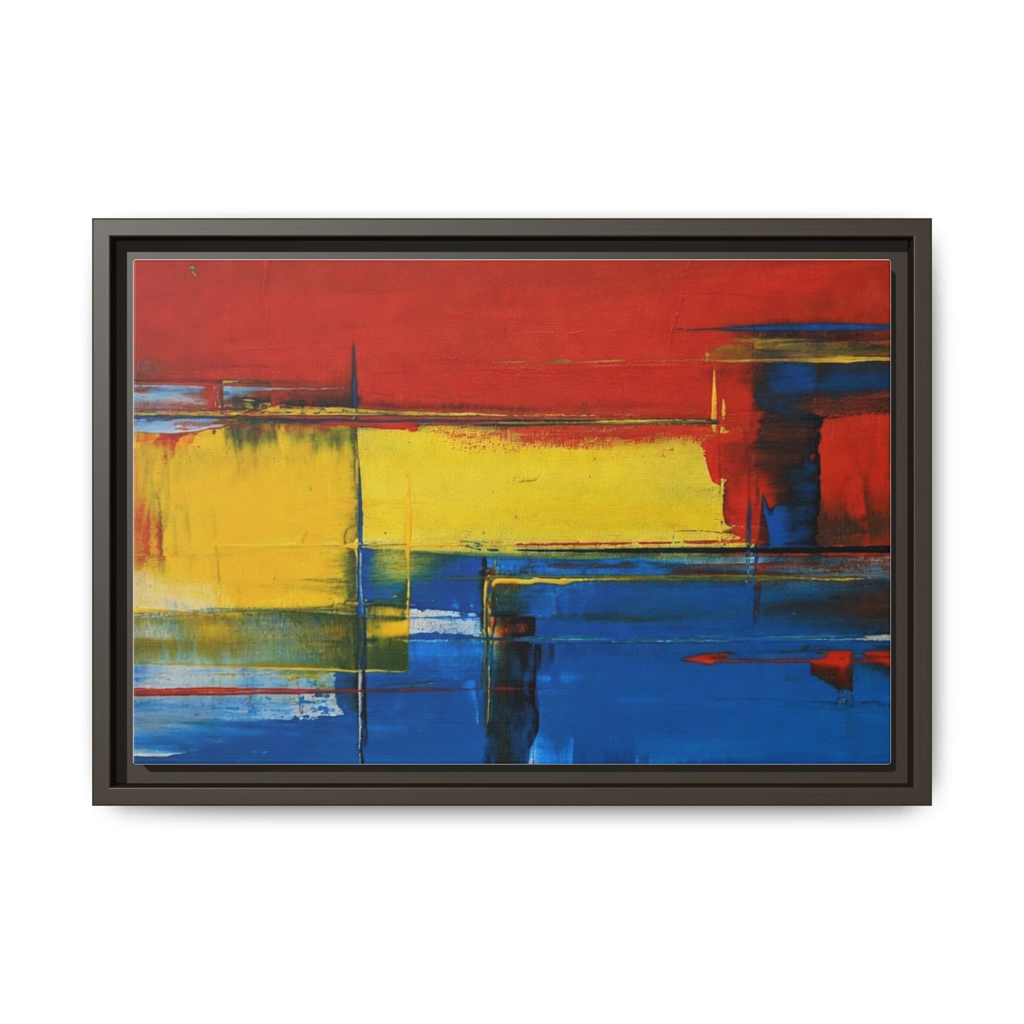 Abstract Color Block Matte Canvas Framed Wall Art — Modern Red Yellow Blue Painting